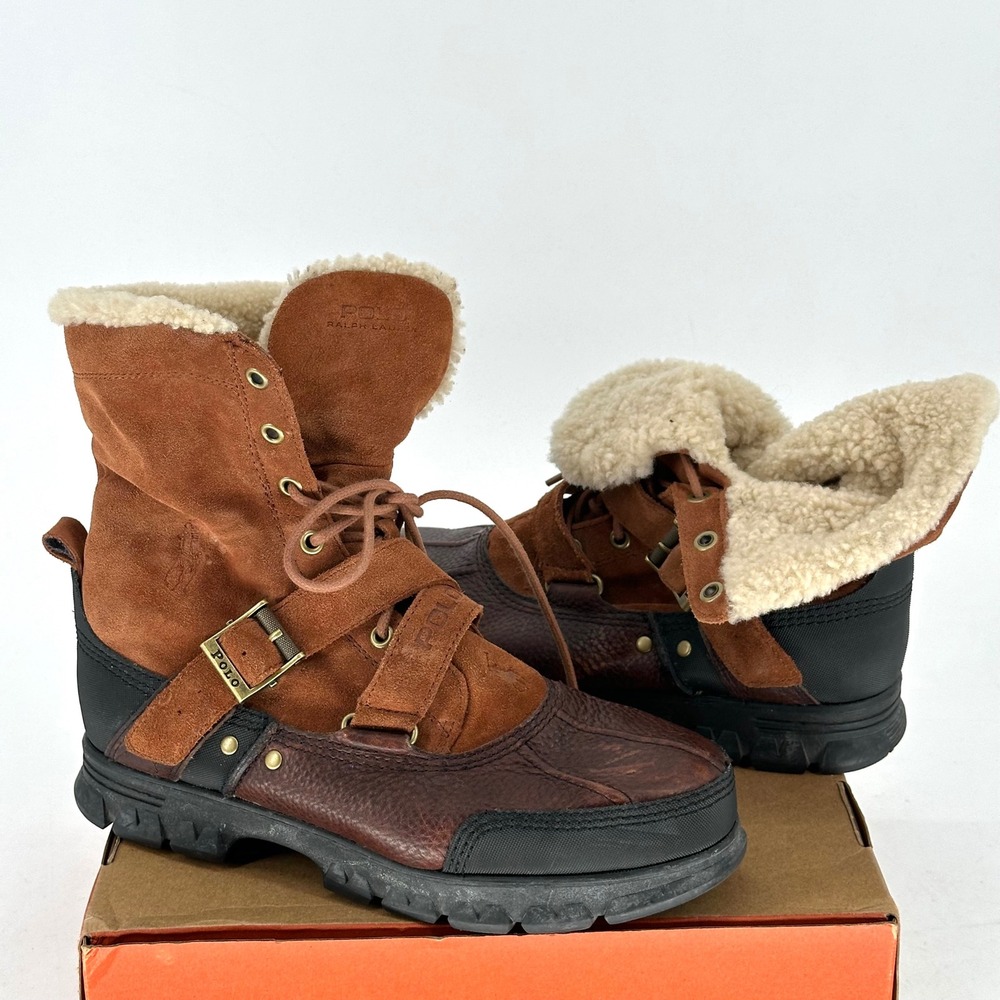 VTG Polo Ralph Lauren Tavin Rollover Leather Suede Shearling Upper Boot 10.5 D